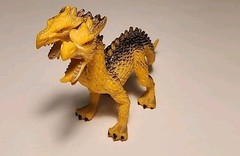 Two Headed Dragon Figure Black Yellow Hard Rubber Fantasy Creature Toy