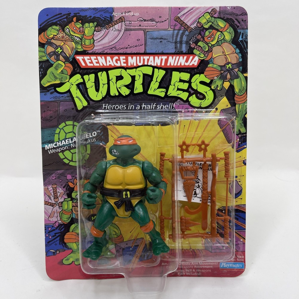 TMNT Michaelangelo Soft Head 1988 Playmates MOC 10 Back Unpunched Fan Club Flyer