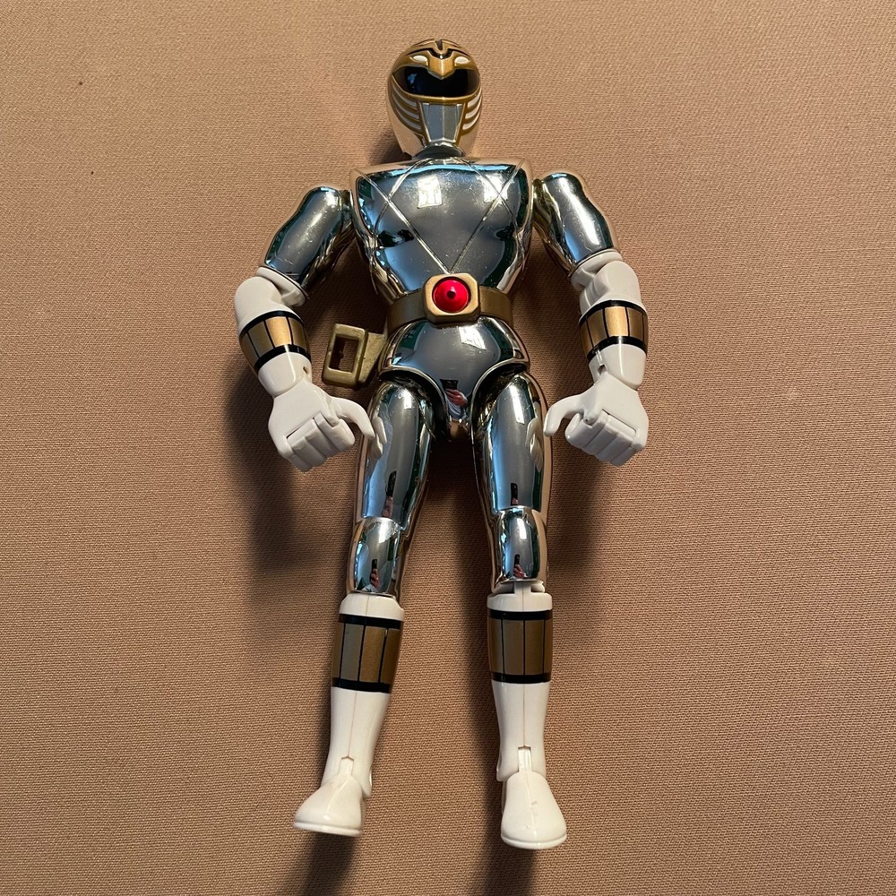Vintage 1995 Chrome Silver White Ranger Action Figure Toy Bandai 8″ Power Ranger