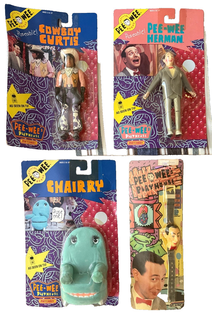 Pee-wee’s Playhouse Herman Lot 4 VTG Toy NEW Cowboy Curtis/Watch/Chairry 80s MOC