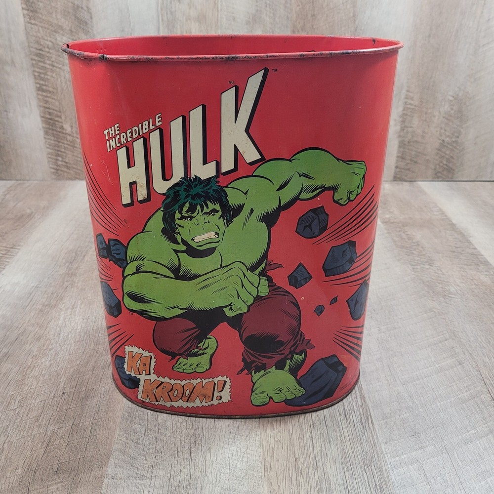 Cheinco Marvel Incredible Hulk Metal 13.5″ Trash Can 1979 Made in the USA Rare