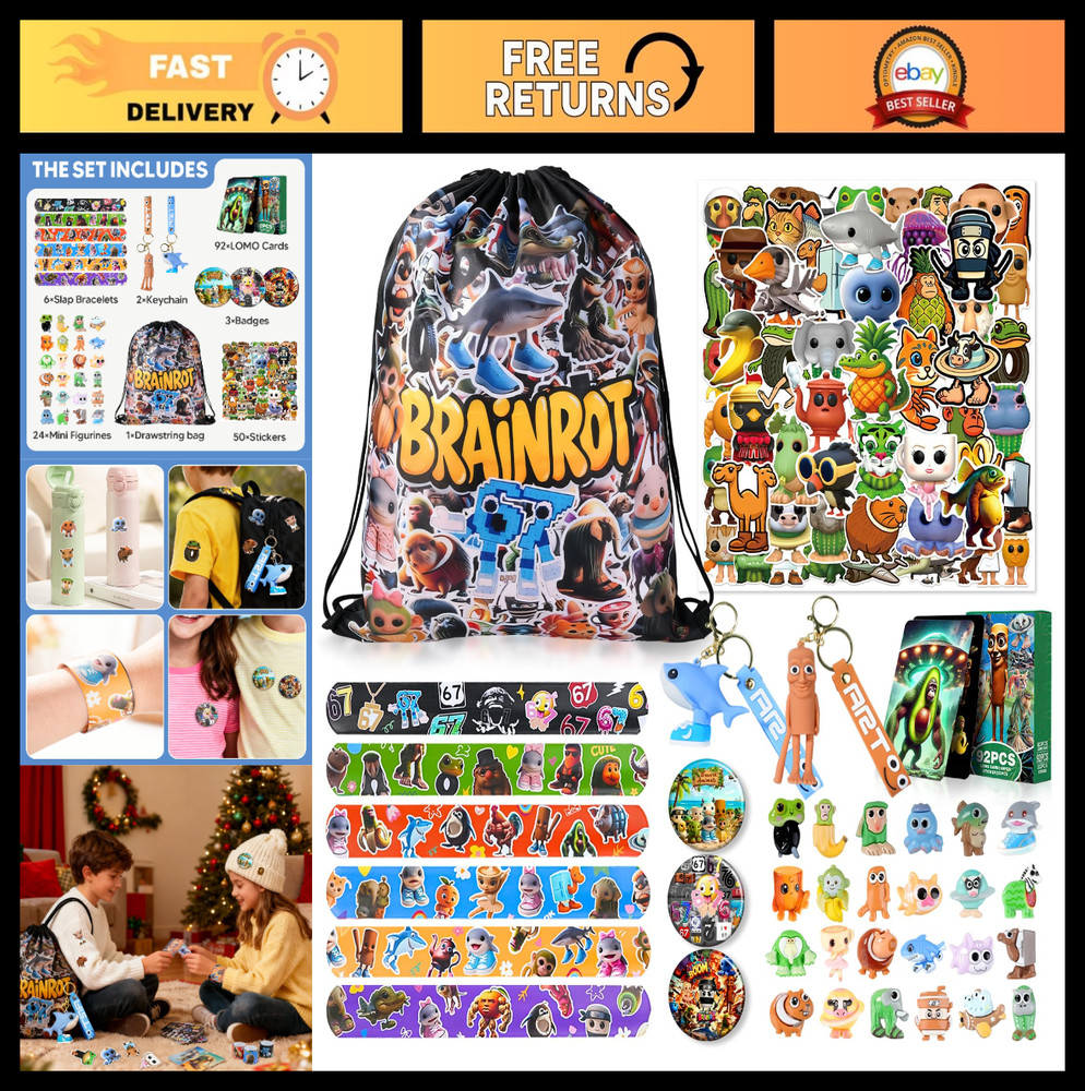 178PCS Brainrot Party Set – Collectible Figures, Cards, Stickers, Keychains & Br