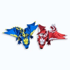 Qty 2 Crystal Wolf Dragon Toys 10″ Articulated 3D Fantasy Fidget Desk Pets