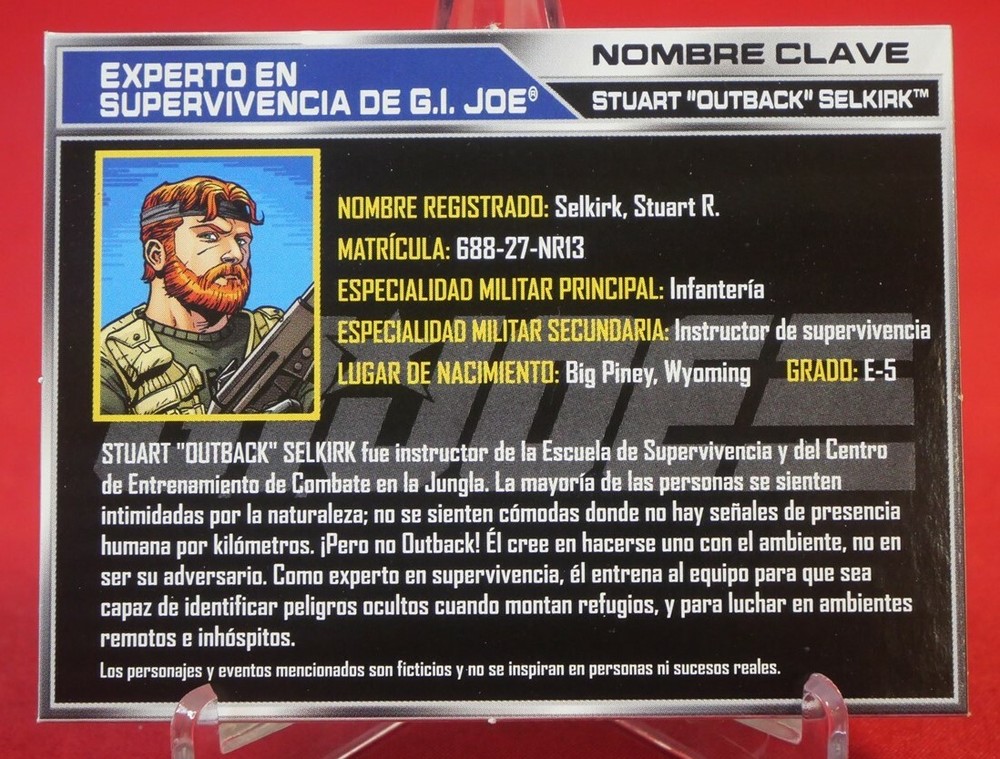 GI Joe FILE CARD Survivalist Stuart Selkirk v3 50th Original Spanish Portuguese