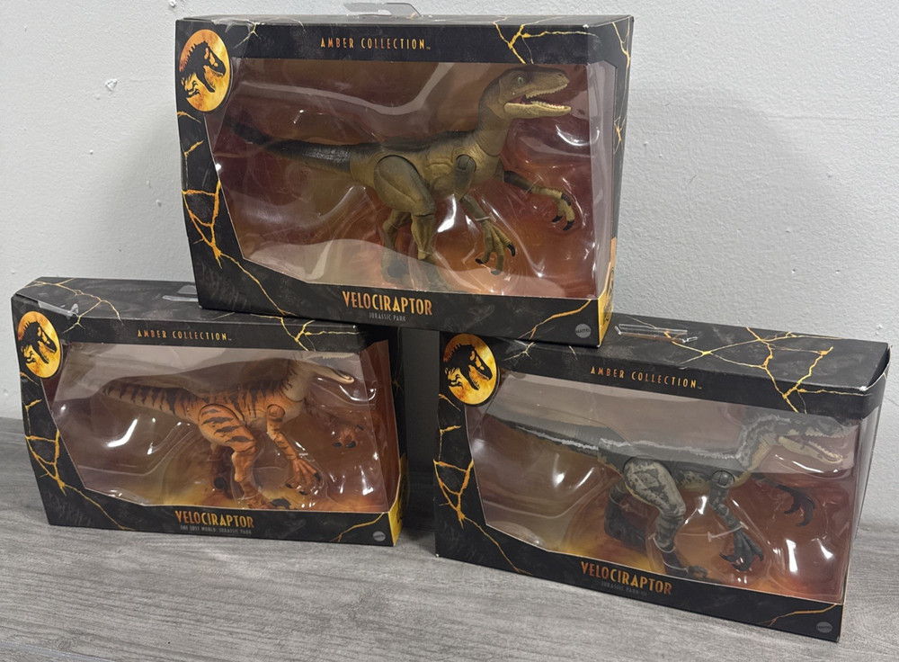 Mattel Jurassic Park Amber Collection Retired Velociraptor Lot JP3 Big One Tiger