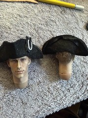 OOAK 1/6 Scale …Set of 2…1700’s Basic Black Military Tricorn Hat.