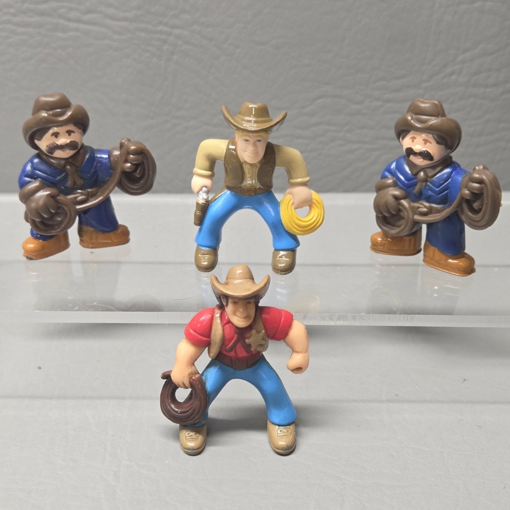 Lincoln Logs Cowboy Western Figures Lot of 4 Rancher Lasso Roper Toys Vintage
