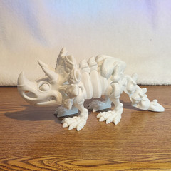 3D Printed Flexi Triceratops Dinosaur Toy, Articulated Fidget Dino, White PLA Pl