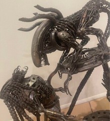 Metal Art Alien VS Predator Inspired Recycled Metal Sculpture Super Rare ! Used