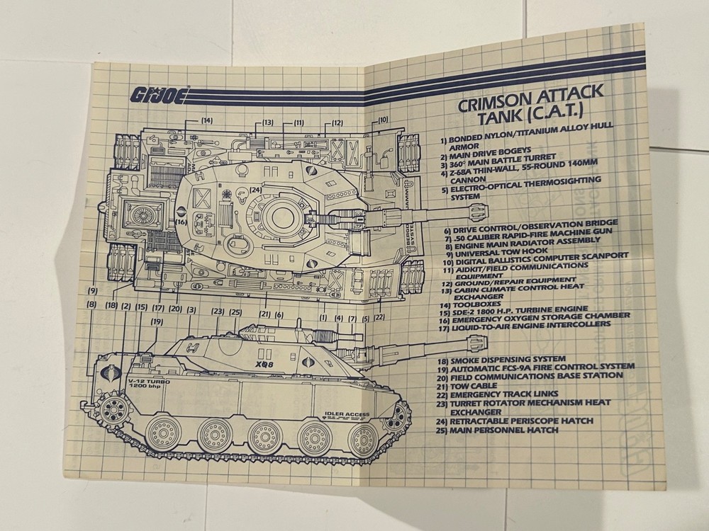 1985 GI JOE Cobra Motorized Crimson Attack Tank Original Blueprints Instrs. CAT