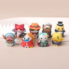 8 Pcs/Set One Piece Neko Cats Luffy Sabo Ace Law Chopper Cute PVC Figure Toy
