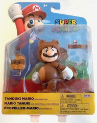 NEW Jakks 42857 World of Nintendo TANOOKI MARIO 4 Inch Mini-Figure + SUPER LEAF