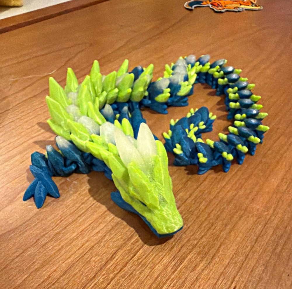 3D Printed Blue & Green Dragon Action Figure Plastic Toy (Broken leg)