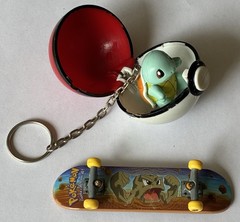 Vtg 1999 Pokemon Geodude Mini-Skateboard X-Concepts Squirtle Pokeball Keychain