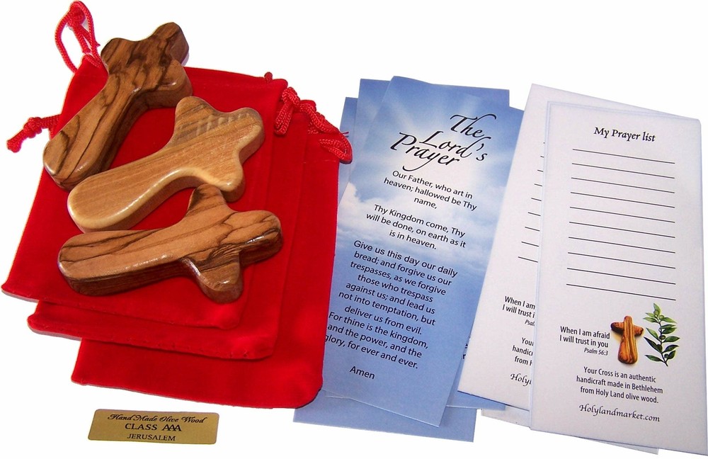 Holy Land Market 3 Small Pocket Comfort Crosses with Bags and Certificates