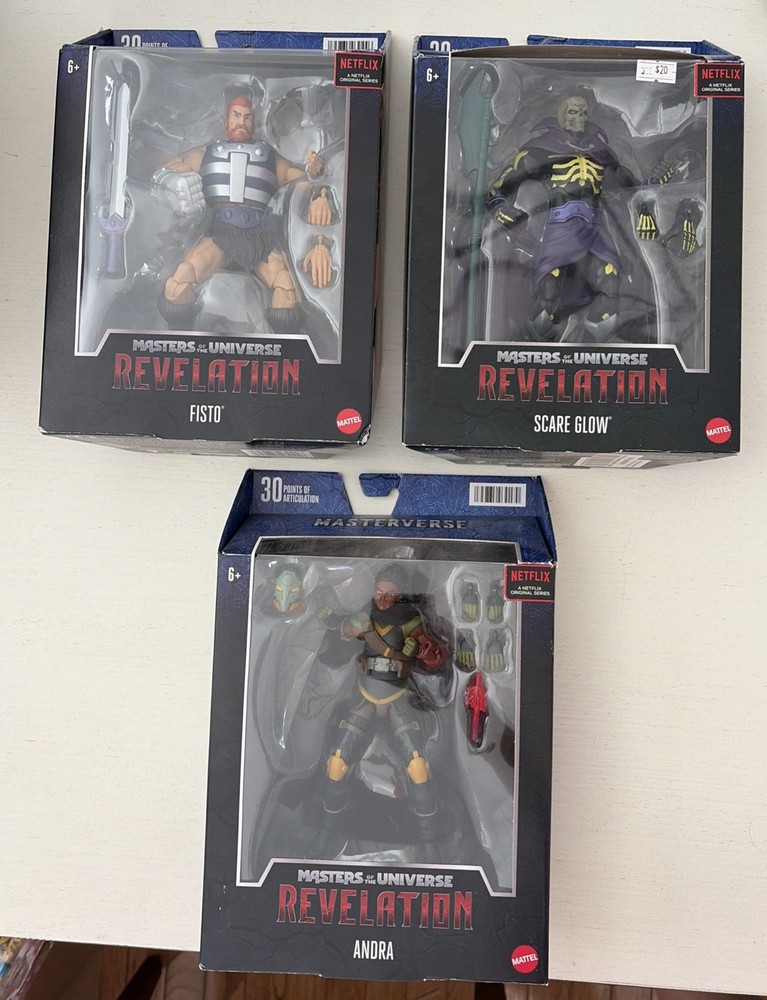 LOT of 3, Masters Of The Universe REVELATION. FISTO, SCARE GLOW, and ANDRA.
