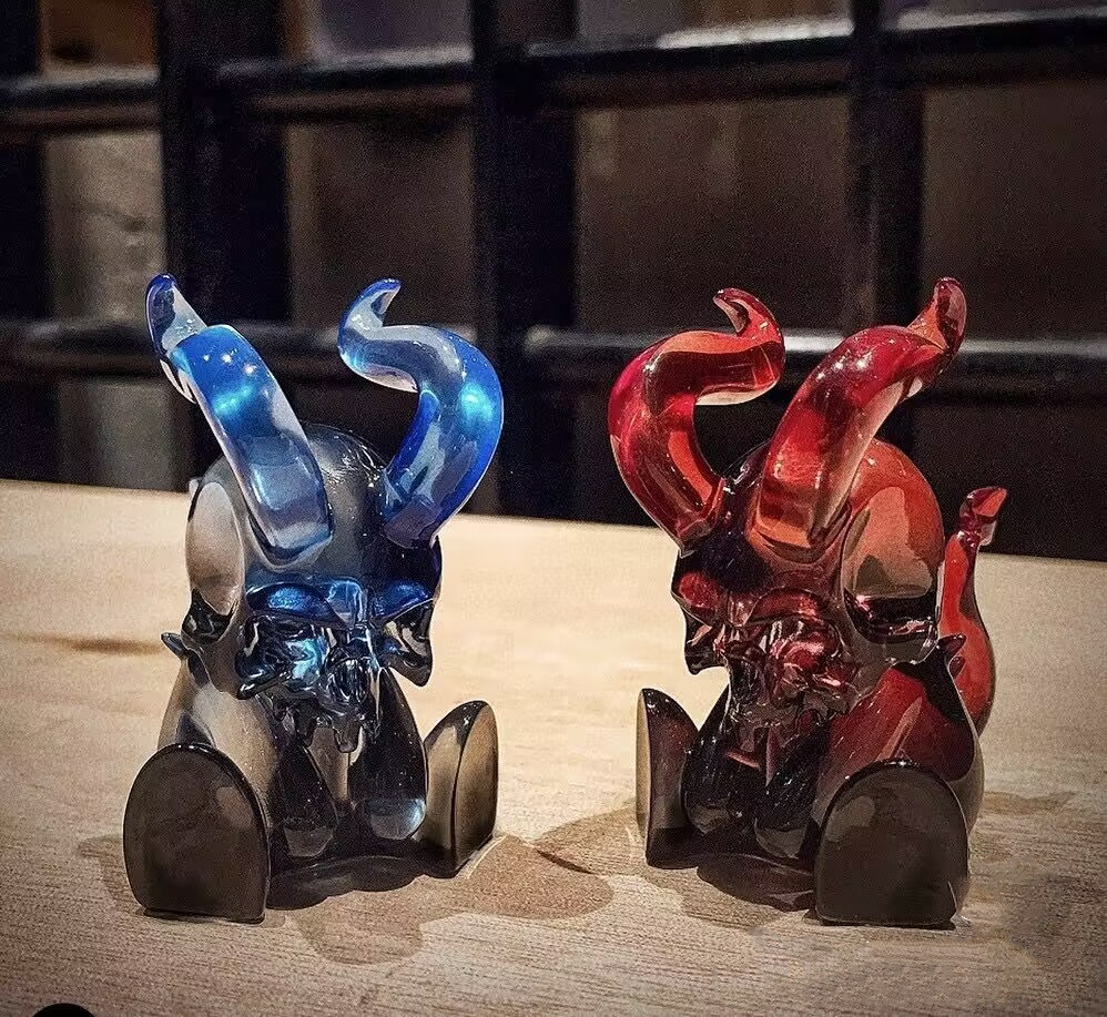 13ART HORN SKULL Skullman Blue & Red Version Figures SOFUBI H7CM/2.8in,A Set