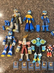 2004 Bandai Megaman Warrior Figures Lot of 15 W/Accessories and 8 Battle Chips