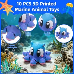 10PCS 3D Printed Ocean Animals Set for Goodie Bag Stuffers, Fidget Sea Animals
