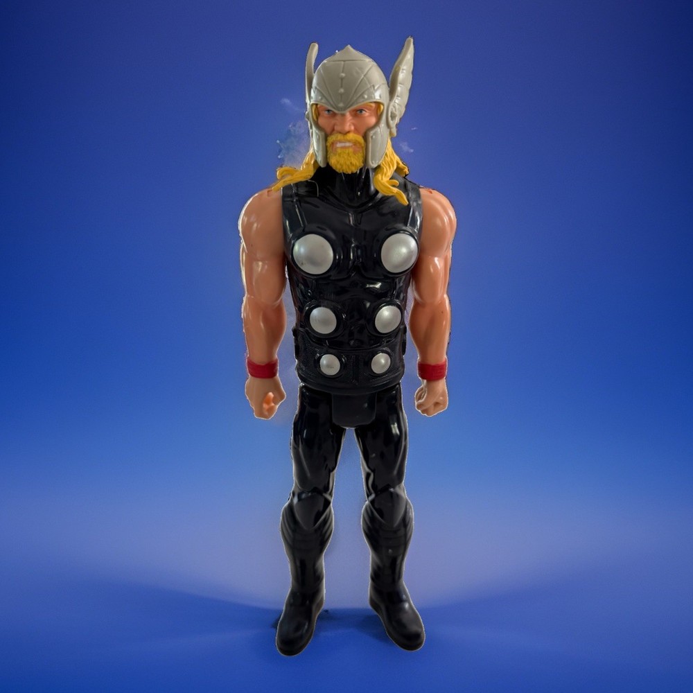 Marvel Thor Action Figure Black Suit Silver Helmet Blonde Hair Plastic Figure