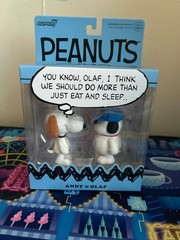 Olaf and Andy Peanuts Super7 Collectible Figure Set + Snoopy Siblings Magnet