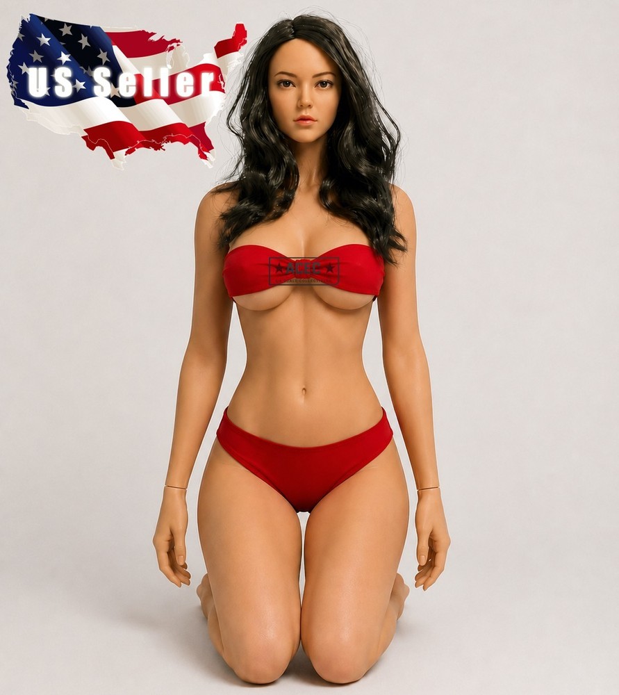 Custom PHICEN 1/6 Dark Ash Brown Hair Female L Bust Seamless Suntan Figure Set