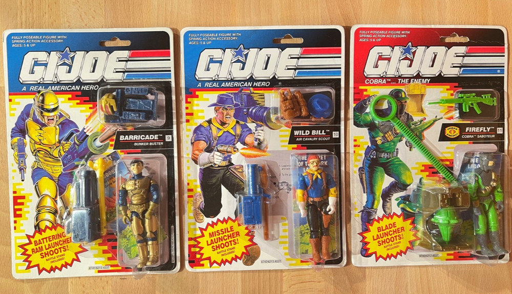 1991 GI JOE 3 Action Figure LOT Barricade Wild Bill Firefly A Real American Hero