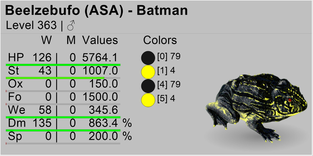 Ark Survival Ascended PVE Beelzebufo – Frog TOP STATS