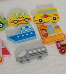 Wooden Pieces (11) Toddler Toys Yacht Truck Bus Car Plane Rocket Scooter Shapes