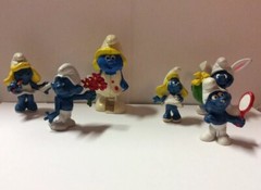 Smurf Figurines Toys 1970s 1980s Miniature Lot PVC And Smurfette Wind Up Toy