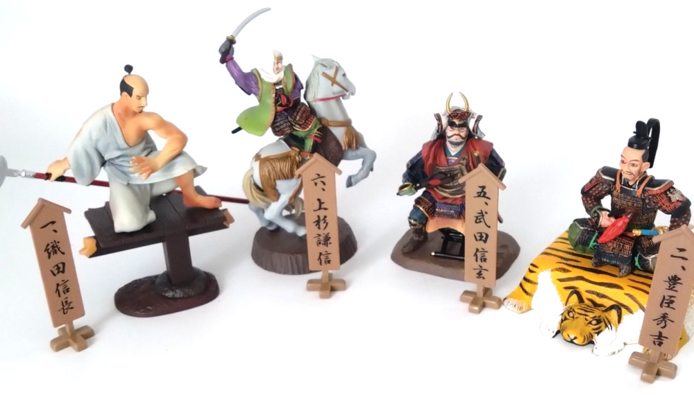 Japanese Samurai Figure Set 4pc Sengoku Warlords Nobunaga Shingen Kenshin Toy