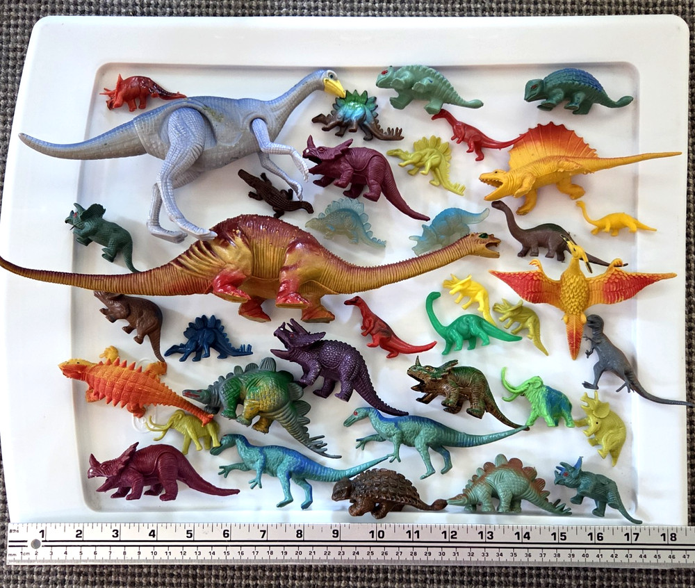 Lot of (37) DINOSAUR TOYS Assorted Sizes / Species PREHISTORIC FIGURINES Hobby