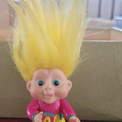 Troll Doll Action Figure Plastic w/ Tall Yellow Hair & Pink Outfit Yellow/Pink