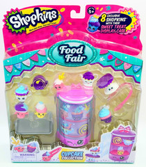 Shopkins Food Fair Cup Cake Collection 8 Pieces Plus Tray Tongs & Display New