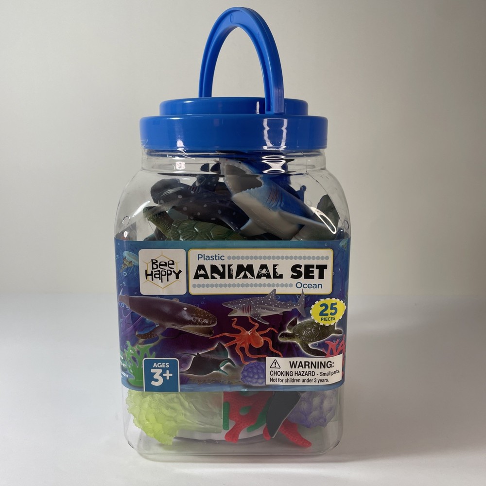 Bee Happy Plastic Ocean Animal Toy Set 25 Pieces Marine Sea Life Tub Ages 3+ NEW