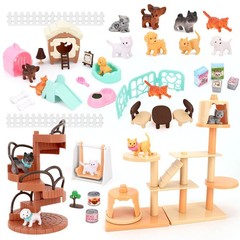 67 PCS Cat and Dog Pet Figurine Playset, Pretend Play Toy for Kids Creative D…