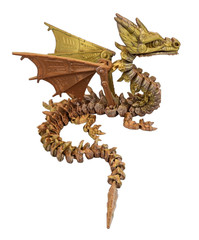 3D Printed Steampunk Dragon Figurine, Articulated, DIY Wings, 17.5″, Metal Gold