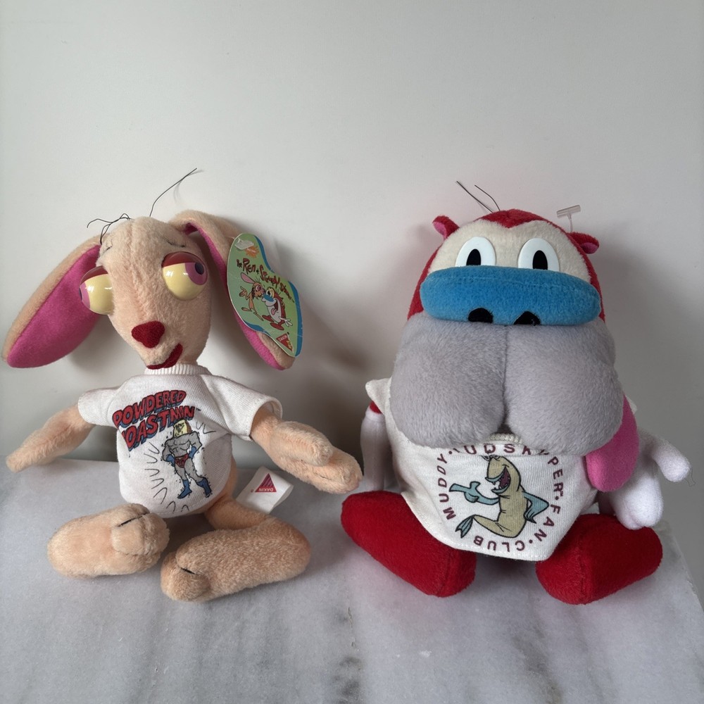 Vintage Ren and Stimpy 8″ Plush Set 1992 Dakin Nickelodeon NWT READ