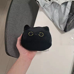 Black Cat Plush Toy Round Body Big Yellow Eyes Long Tail Stuffed Animal 15cm
