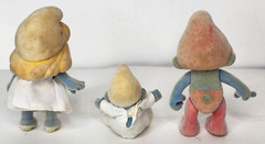 Vintage Fully Jointed Flocked Smurfs Set Papa Baby Smurfette [Bikin, 1988]