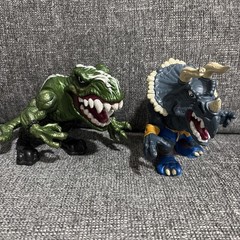 Mattel 1996 T-Bone GREEN T-Rex TRIBAL and SPIKE TRICERATOPS Extreme Dinosaurs