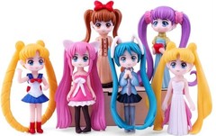 Sailor Moon Lovely Girls 6pcs PVC Figure Statue Toy Cake Topper 3 inches tall.