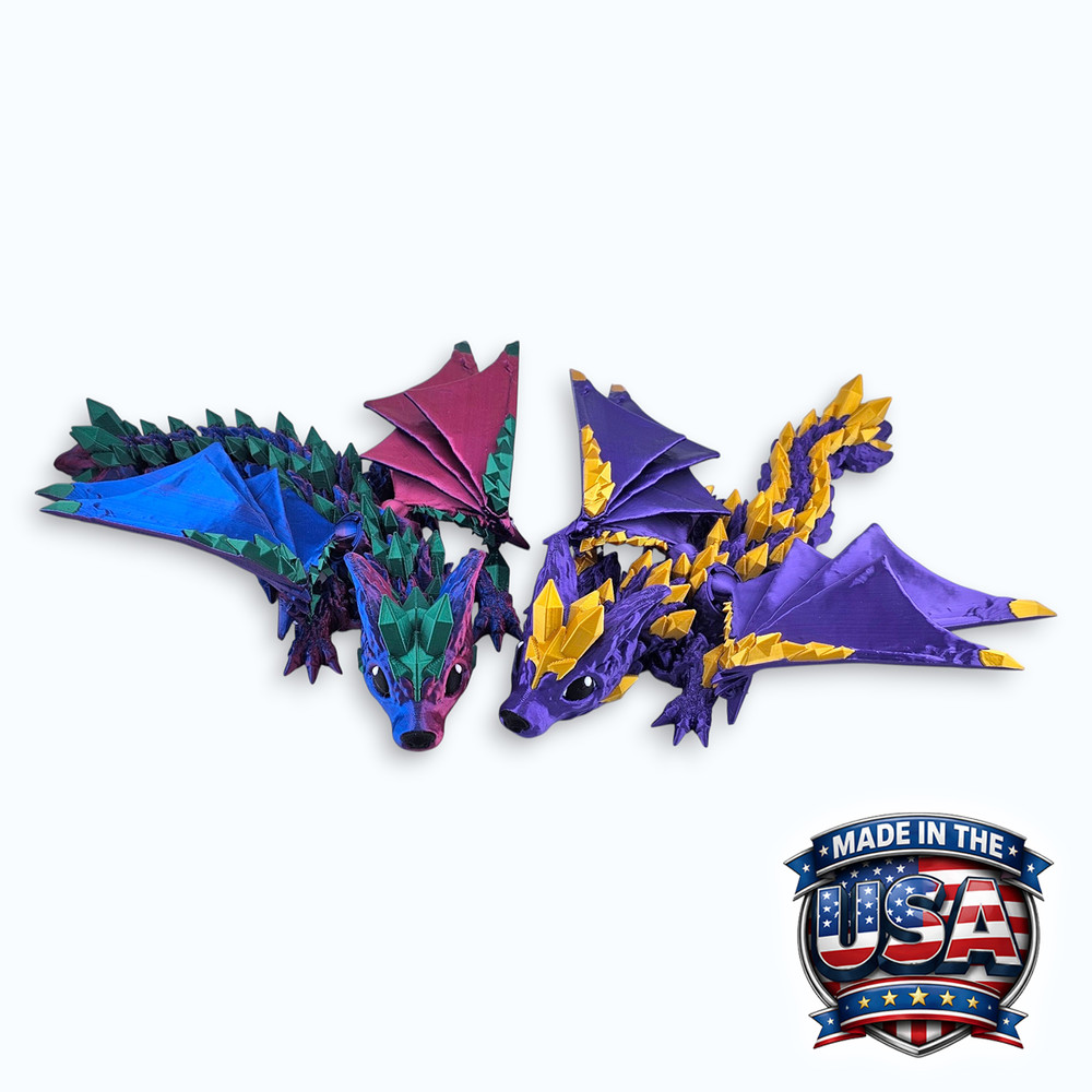Qty 2 Crystal Wolf Dragon Toys 10″ Articulated 3D Fantasy Fidget Desk Pets