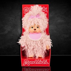 8″ Large Monchhichi Doll – Girl with Fluffy Pink Beige Fur – Authentic Monkey