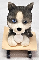 2005 MEG Puppy In My Pocket Husky Flocked Fuzzy Snowball on Sled
