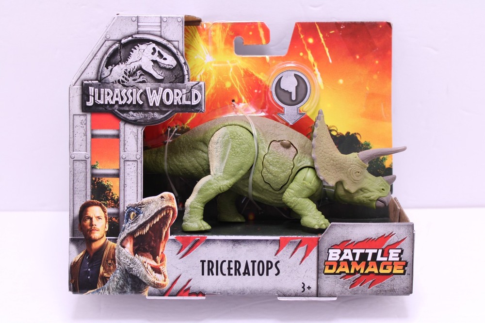 2017 Mattel Jurassic World Triceratops Battle Damage Dinosaur Figure FNB38