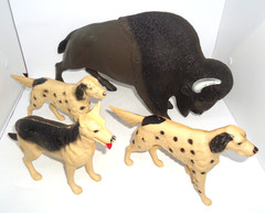 1960’s Canadian Lot Johnny West Action Figure X 1 Buffalo X 3 Dogs Flick & Flack