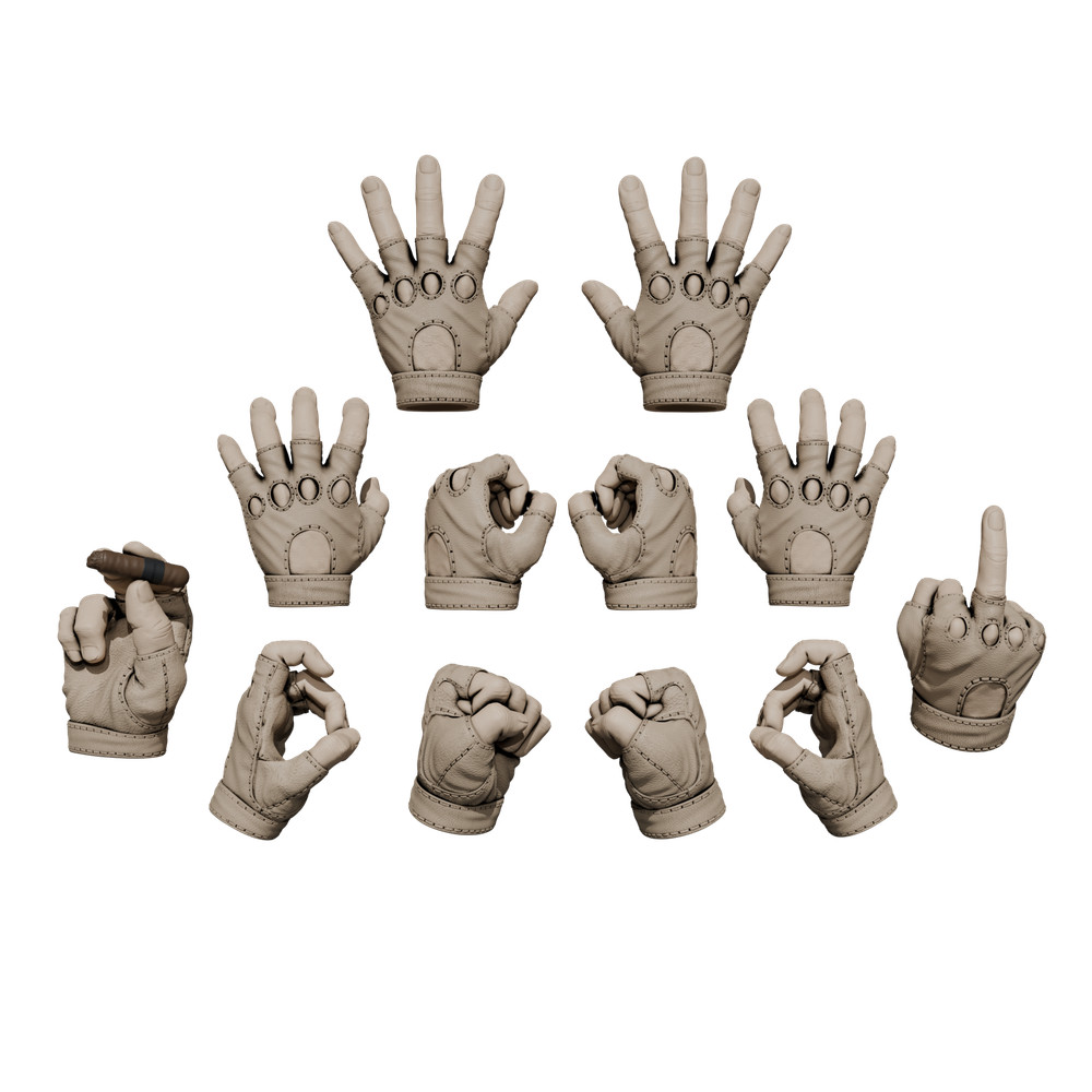 1/12 Scale Hands: Leather Gloved-Fingerless (Multiple Color Options)