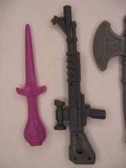 TMNT Raph dagger, Rocksteady gun, MOTU battle axes, transformer ratchet weapons
