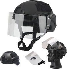 LEJUNJIE Tactical MICH 2000 Fast Helmet with Clear Riot Visor One Size, BK